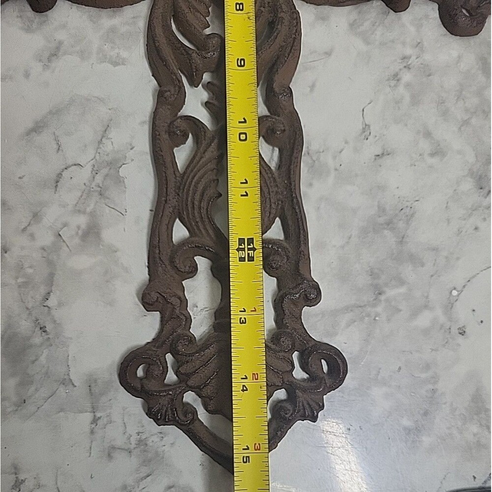 Cast Iron Cross Wall Decor Weathered Rustic 15x12" Ornate Easter Crucifix - Picture 4 of 5